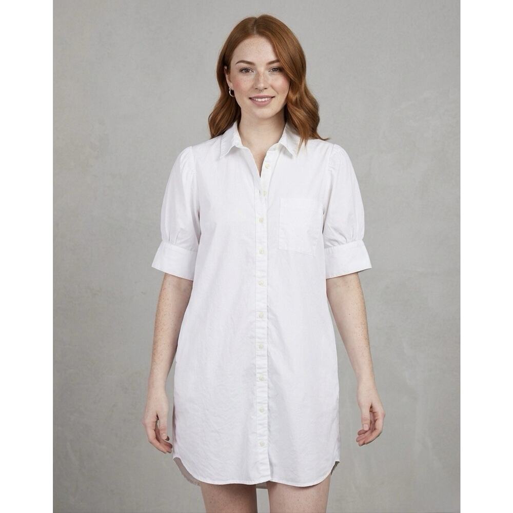 Old Navy White Puff-Sleeve Cotton-Poplin Oversize Shirt Dress Size L